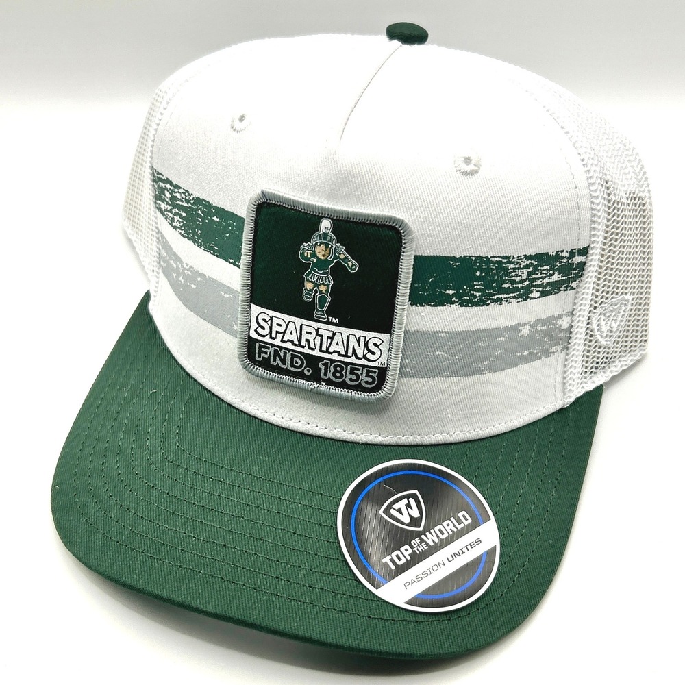 Michigan State Spartans Top Of The World Hat OS Green White Mesh Snapback Cap